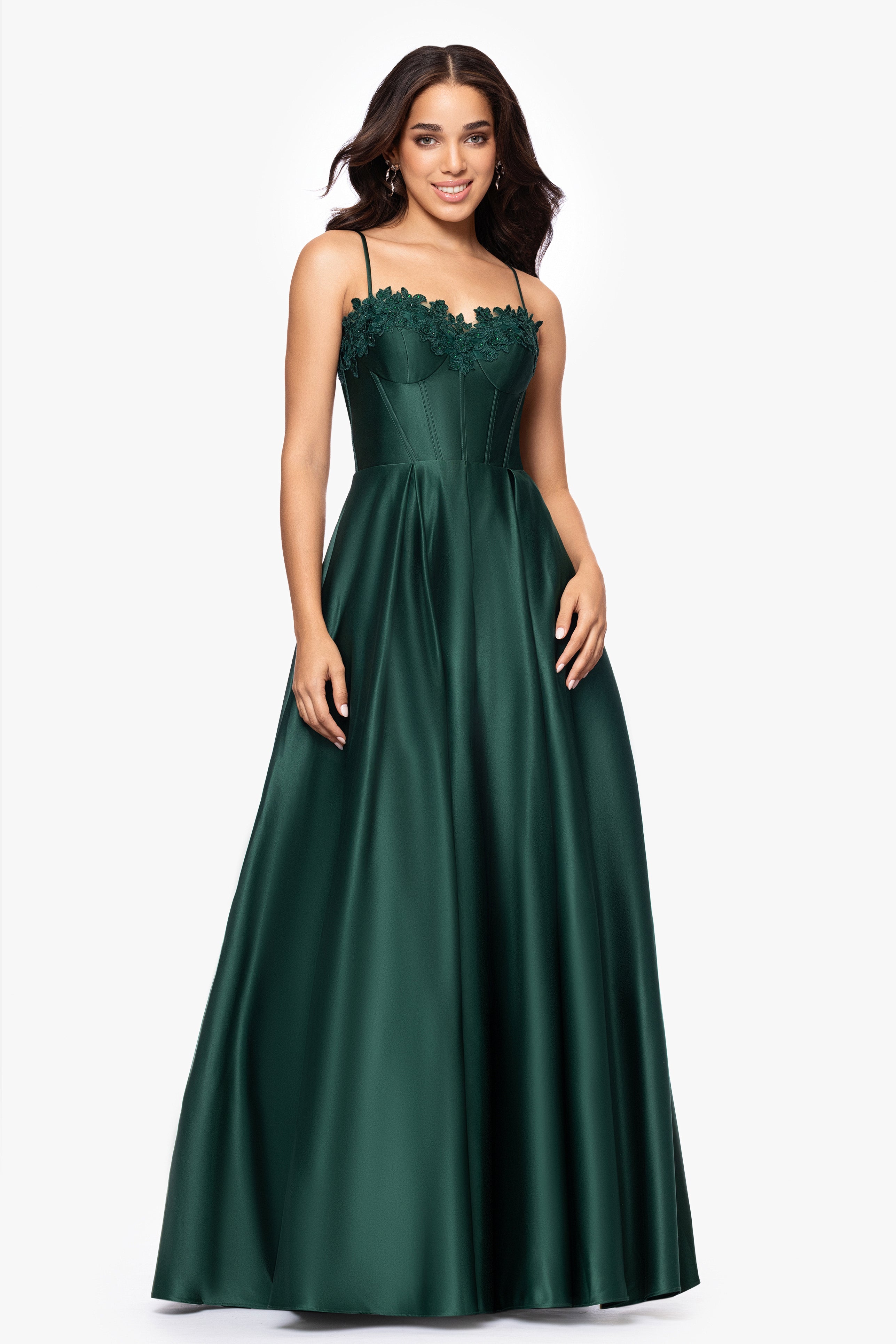 Hope Long Spaghetti Strap Corset Applique Gown