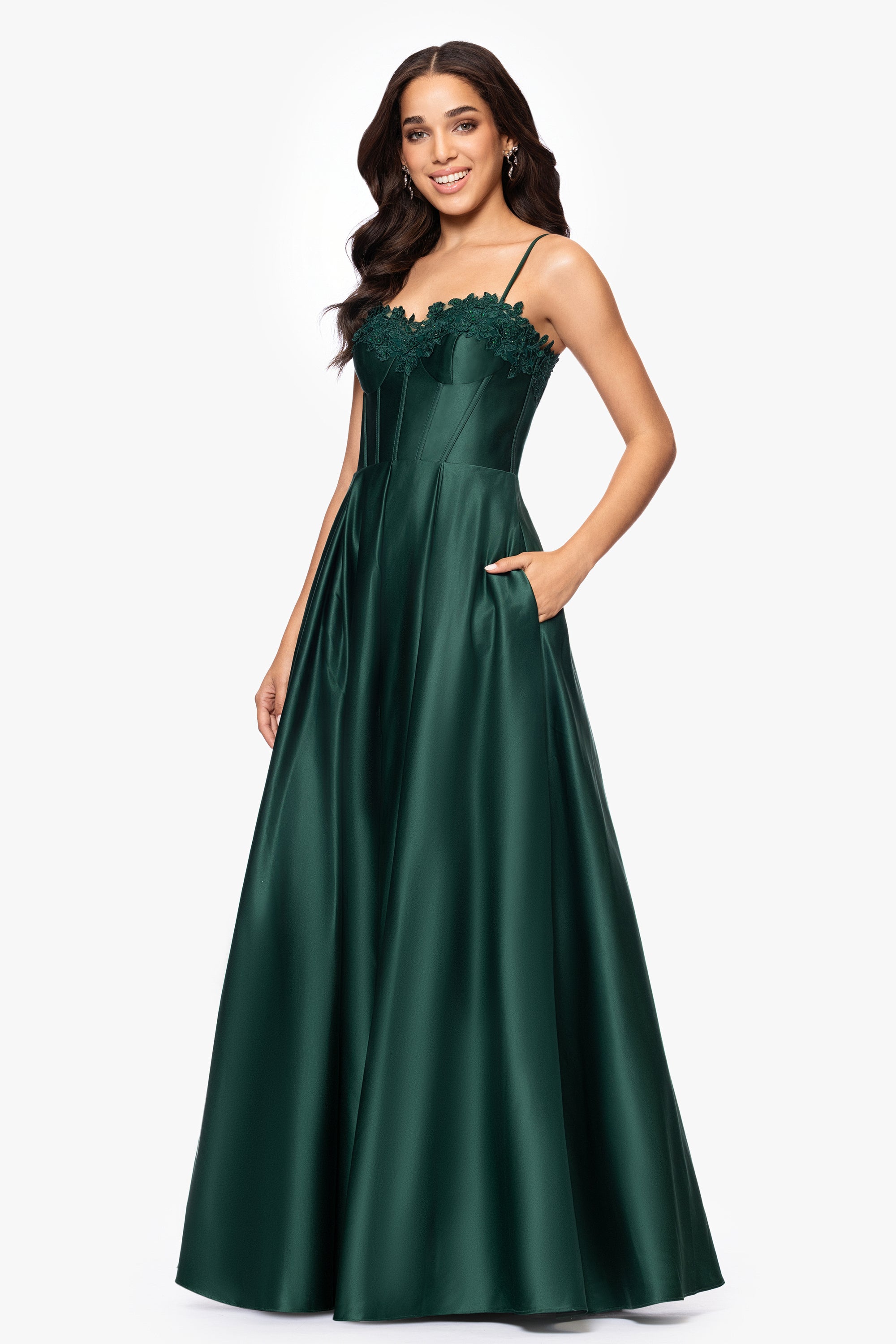 Hope" Long Spaghetti Strap Corset Applique Gown Blondie Nites Hope" Long Spaghetti Strap Corset Applique Gown Blondie Nites