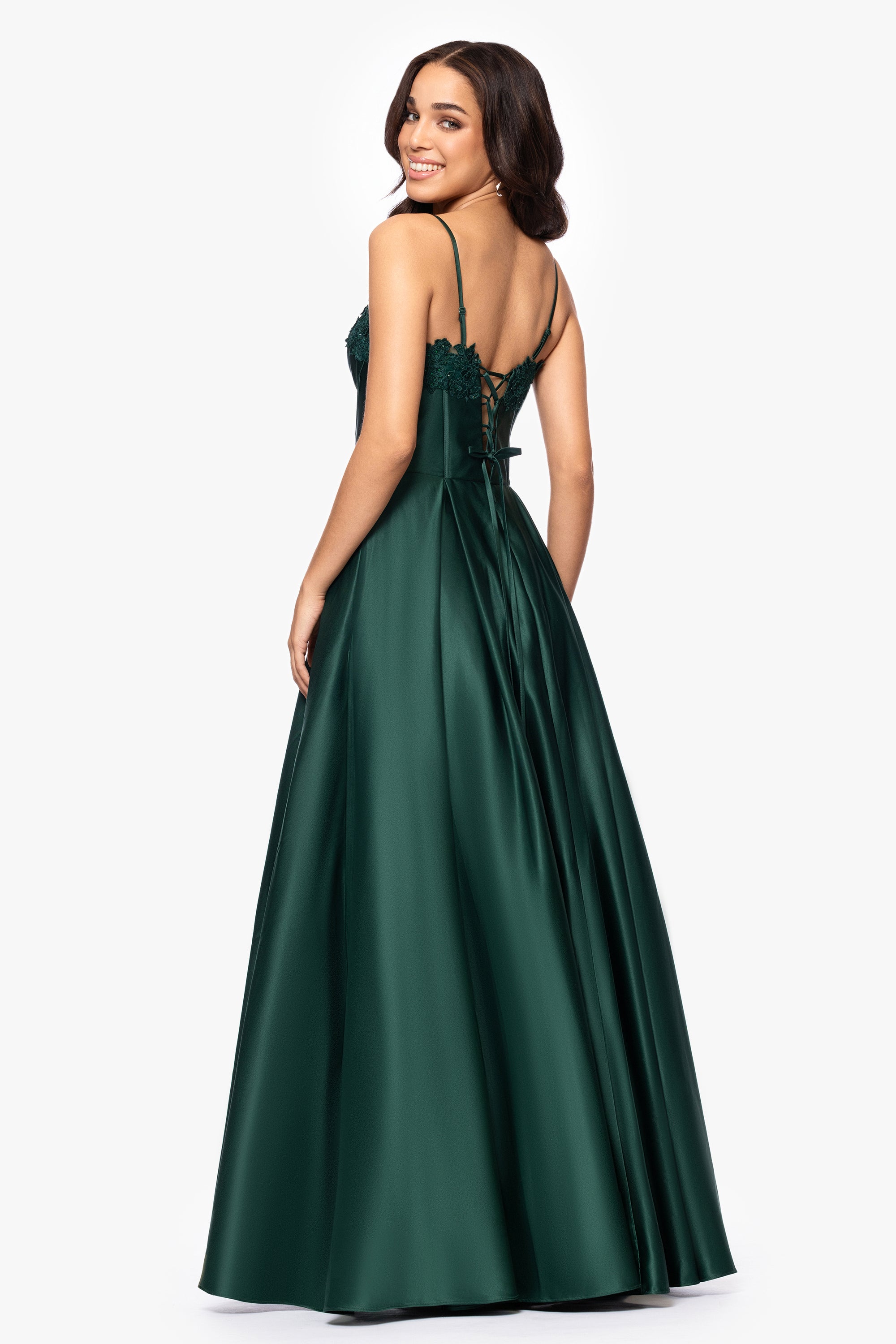 Hope" Long Spaghetti Strap Corset Applique Gown Blondie Nites Hope" Long Spaghetti Strap Corset Applique Gown Blondie Nites