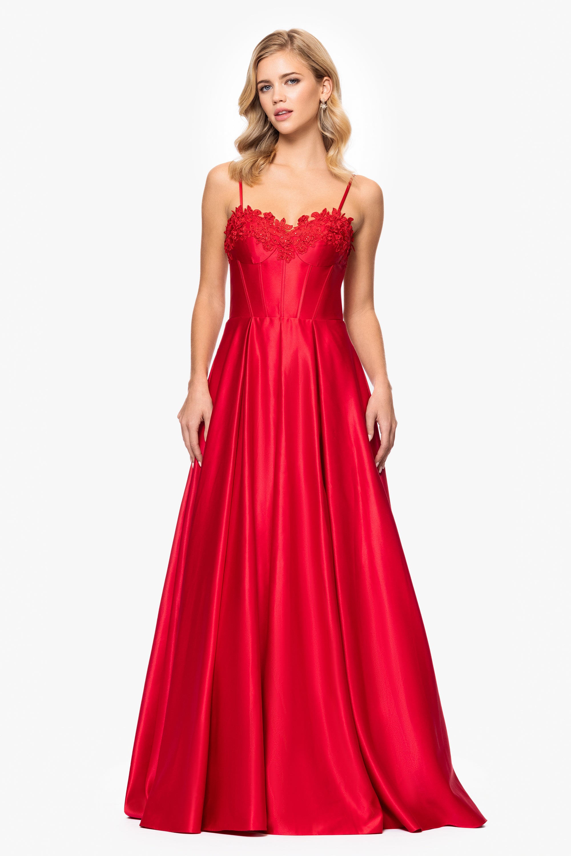 Hope" Long Spaghetti Strap Corset Applique Gown Blondie Nites Hope" Long Spaghetti Strap Corset Applique Gown Blondie Nites