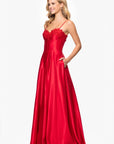 "Hope" Long Spaghetti Strap Corset Applique Gown
