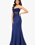 "Nadia" Long Strapless Satin Corset Trumpet Dress