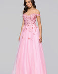 "Luna" Long Off the Shoulder 3D Butterfly Embellished Gown