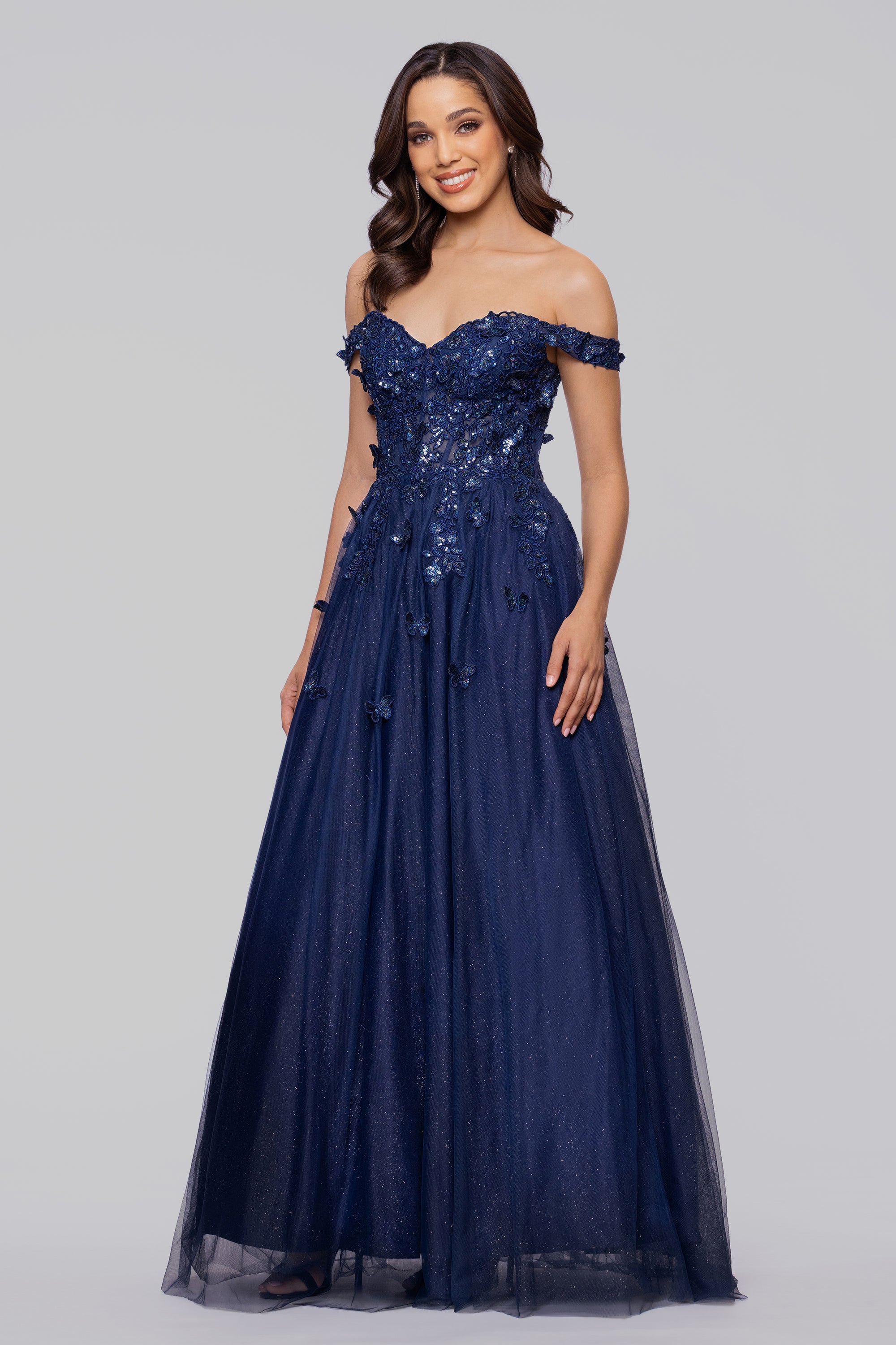 Luna Long Off the Shoulder 3D Butterfly Embellished Gown | Blondie Nites Blush / 1 Luna Long Off the Shoulder 3D Butterfly Embellished Gown | Blondie Nites Blush / 1