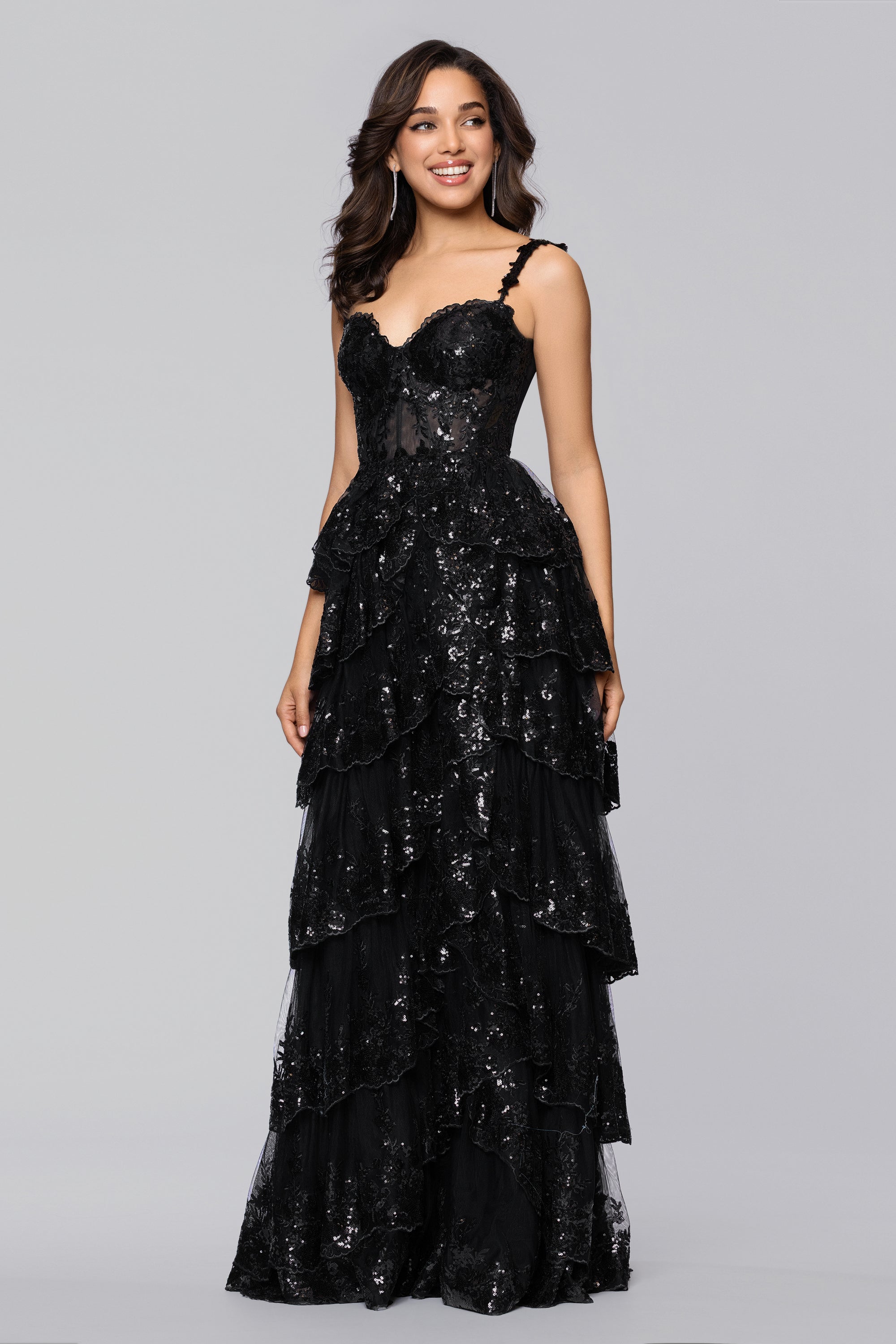 Connie Sequin Mesh Tiered Floor Length Dress | Blondie Nites Periwinkle / 11 Connie Sequin Mesh Tiered Floor Length Dress | Blondie Nites Periwinkle / 11