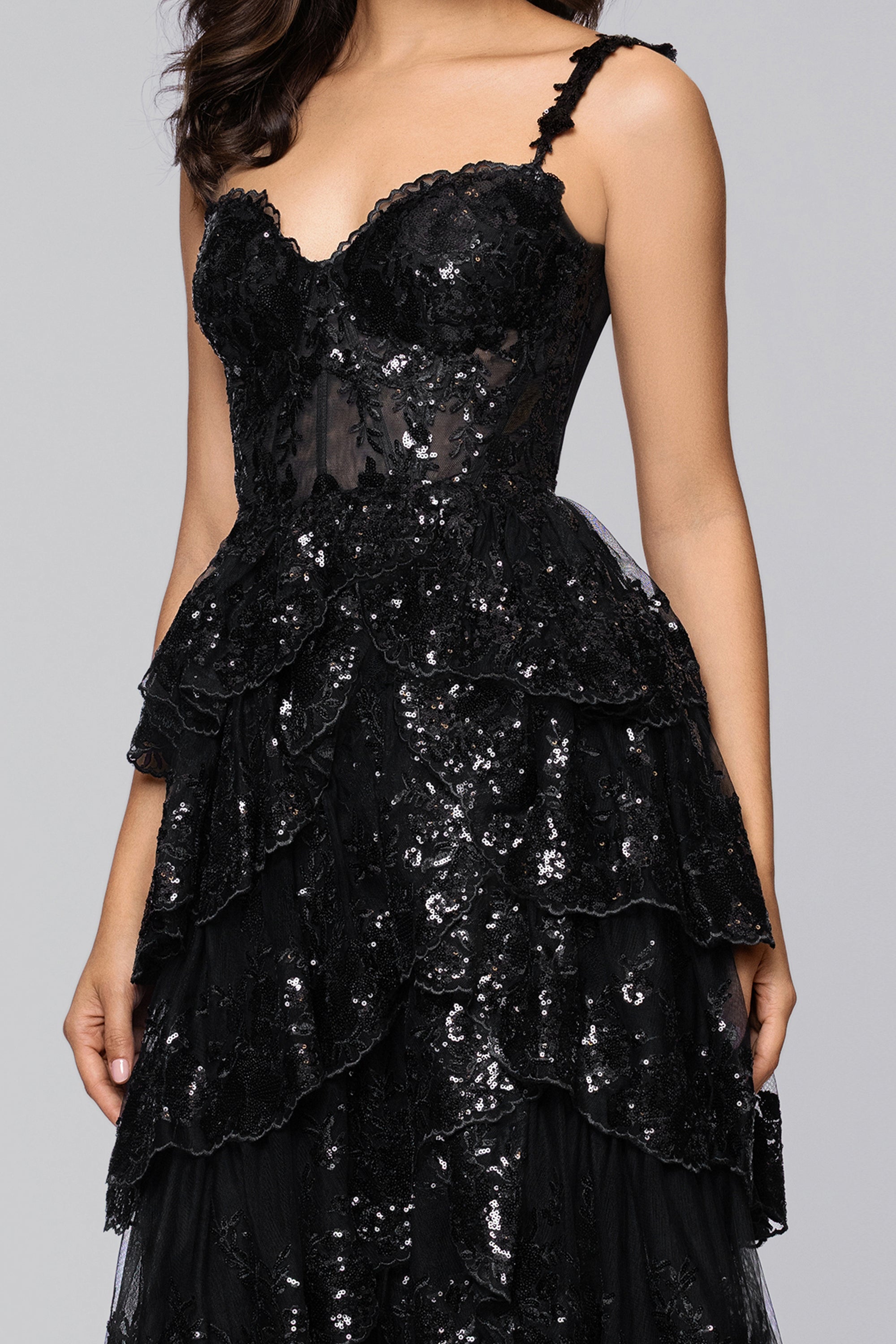 Blondie Nites Women's Tiered Sequin Lace Ballgown, Navy Blue, 13 Blondie Nites Women's Tiered Sequin Lace Ballgown, Navy Blue, 13