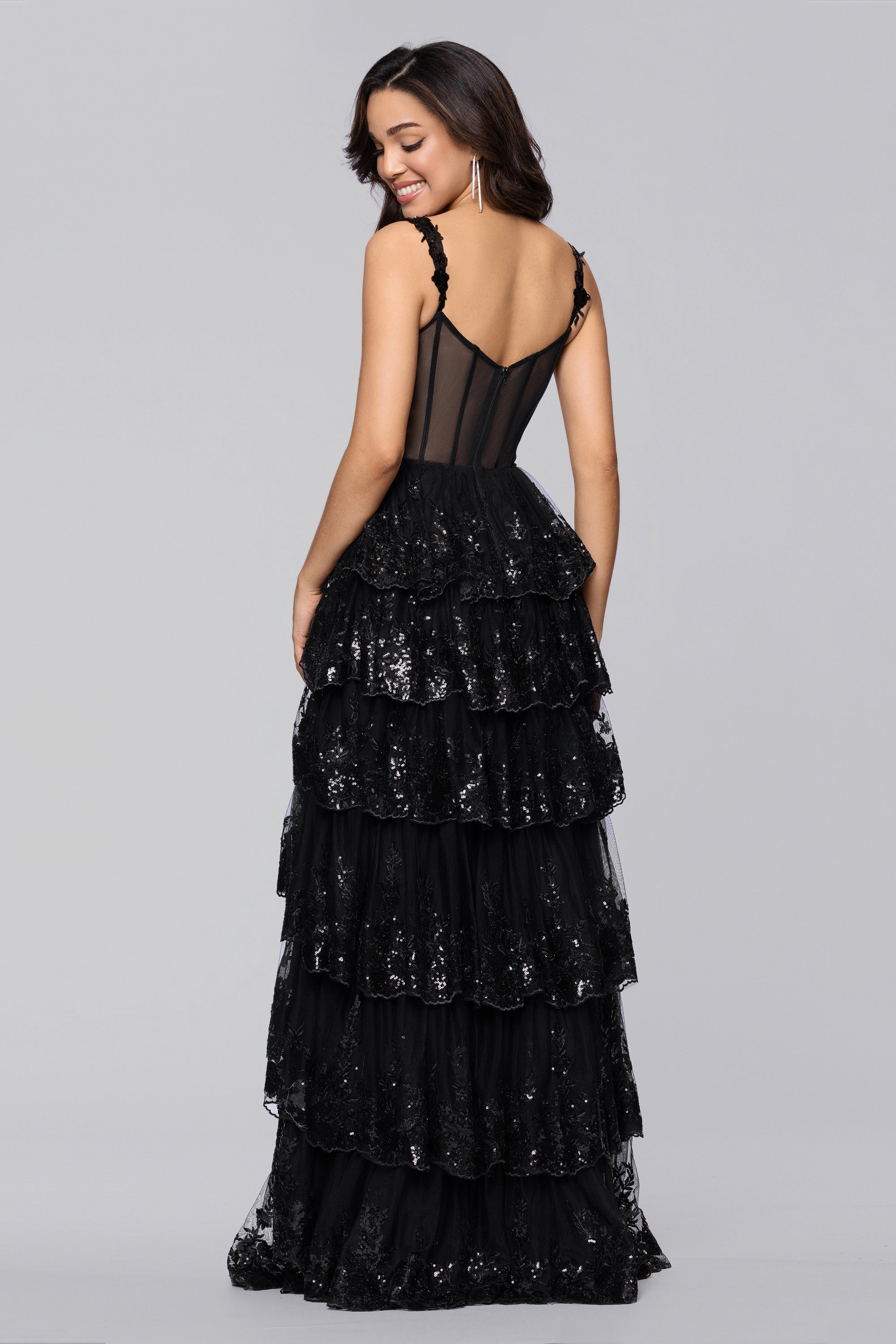 Connie" Sequin Mesh Tiered Floor Length Dress | Blondie Nites Connie" Sequin Mesh Tiered Floor Length Dress | Blondie Nites