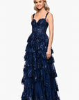 "Connie" Sequin Mesh Tiered Floor Length Dress