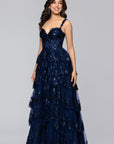 "Connie" Sequin Mesh Tiered Floor Length Dress