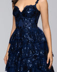 "Connie" Sequin Mesh Tiered Floor Length Dress