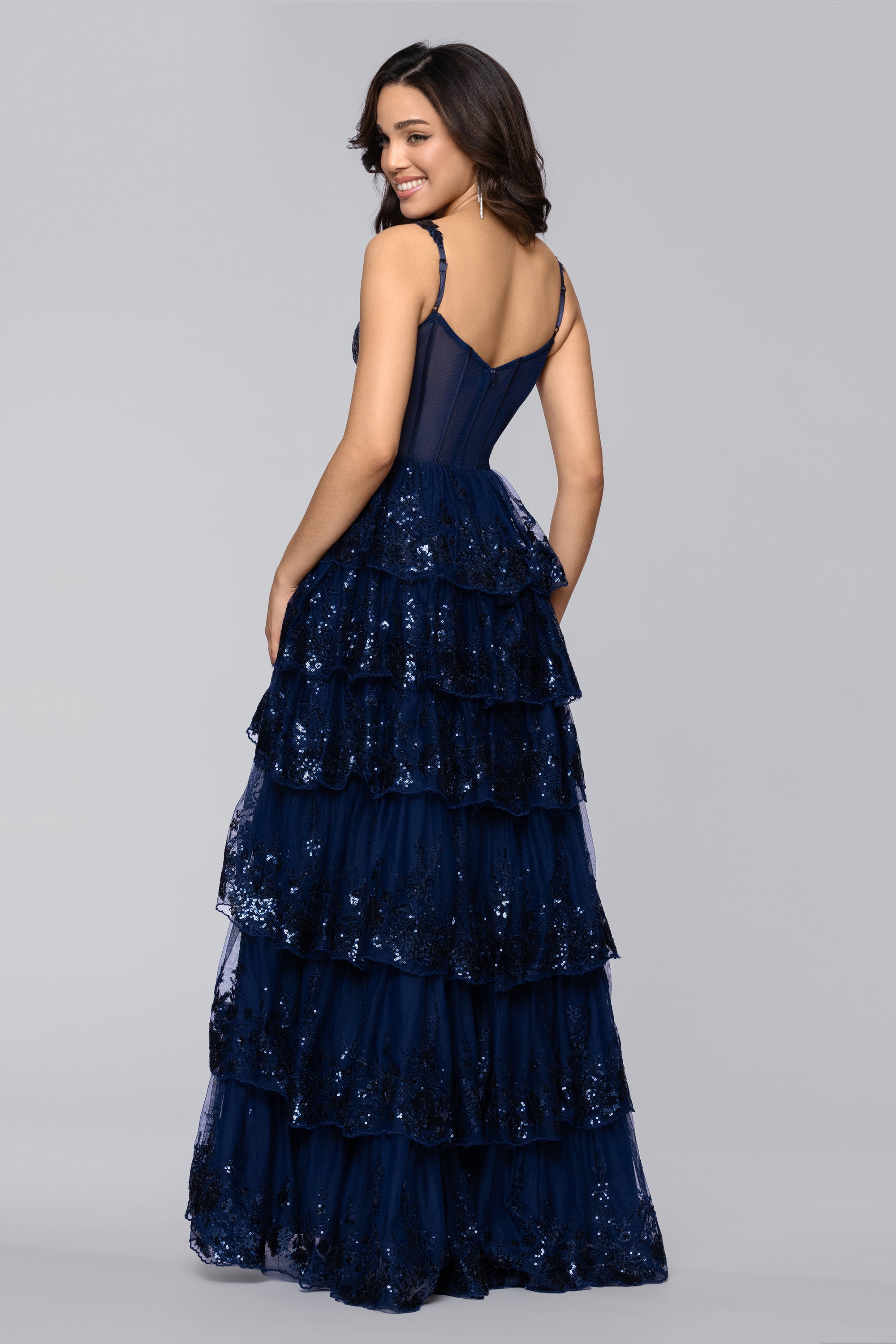 Blondie Nites Women's Tiered Sequin Lace Ballgown, Navy Blue, 13 Blondie Nites Women's Tiered Sequin Lace Ballgown, Navy Blue, 13
