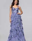 "Connie" Sequin Mesh Tiered Floor Length Dress