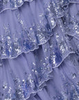 "Connie" Sequin Mesh Tiered Floor Length Dress