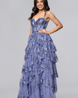 "Connie" Sequin Mesh Tiered Floor Length Dress