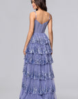 "Connie" Sequin Mesh Tiered Floor Length Dress