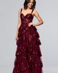 "Connie" Sequin Mesh Tiered Floor Length Dress