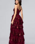 "Connie" Sequin Mesh Tiered Floor Length Dress