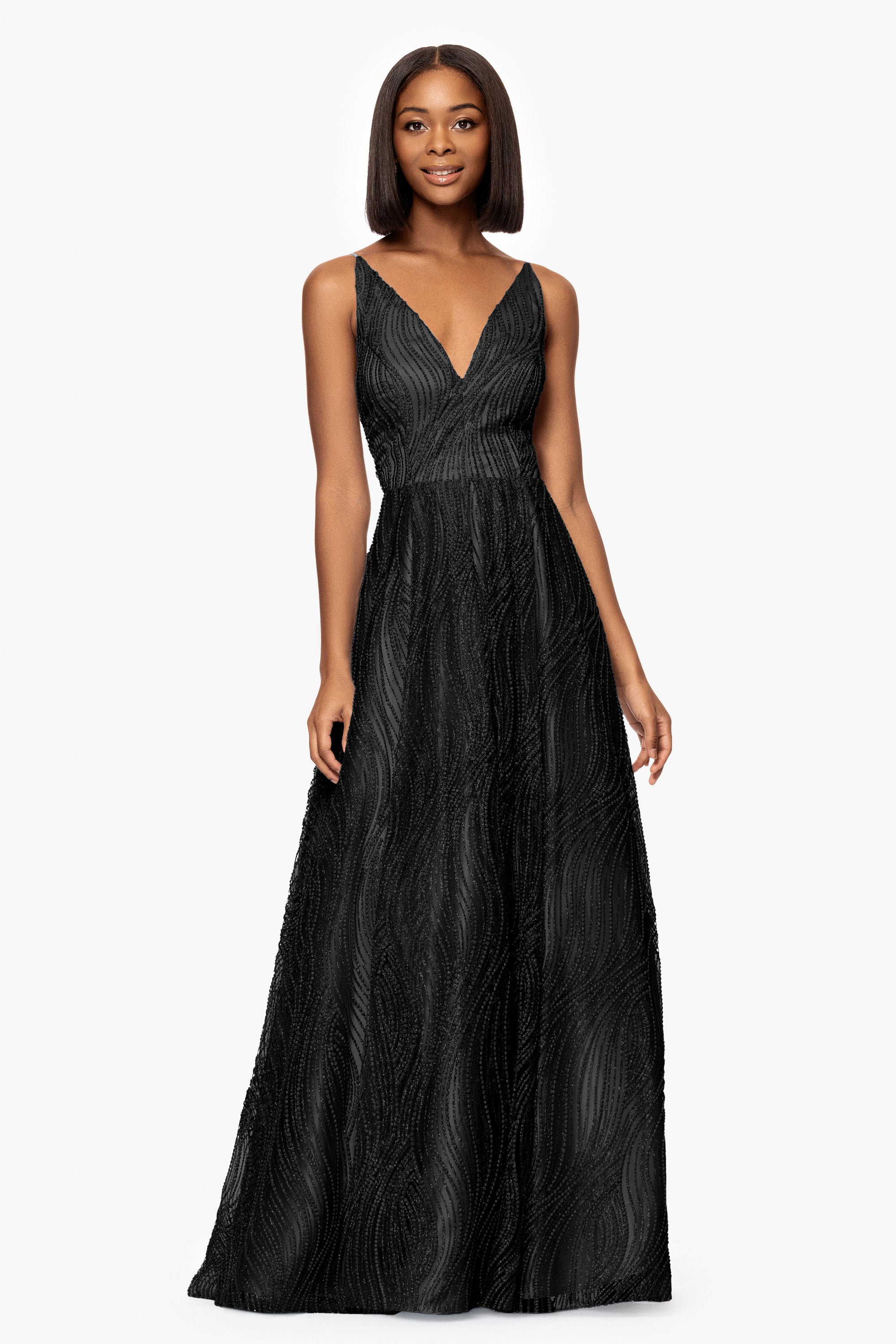 &quot;Gianna&quot; Glitter Mesh Tieback Floor Length Dress