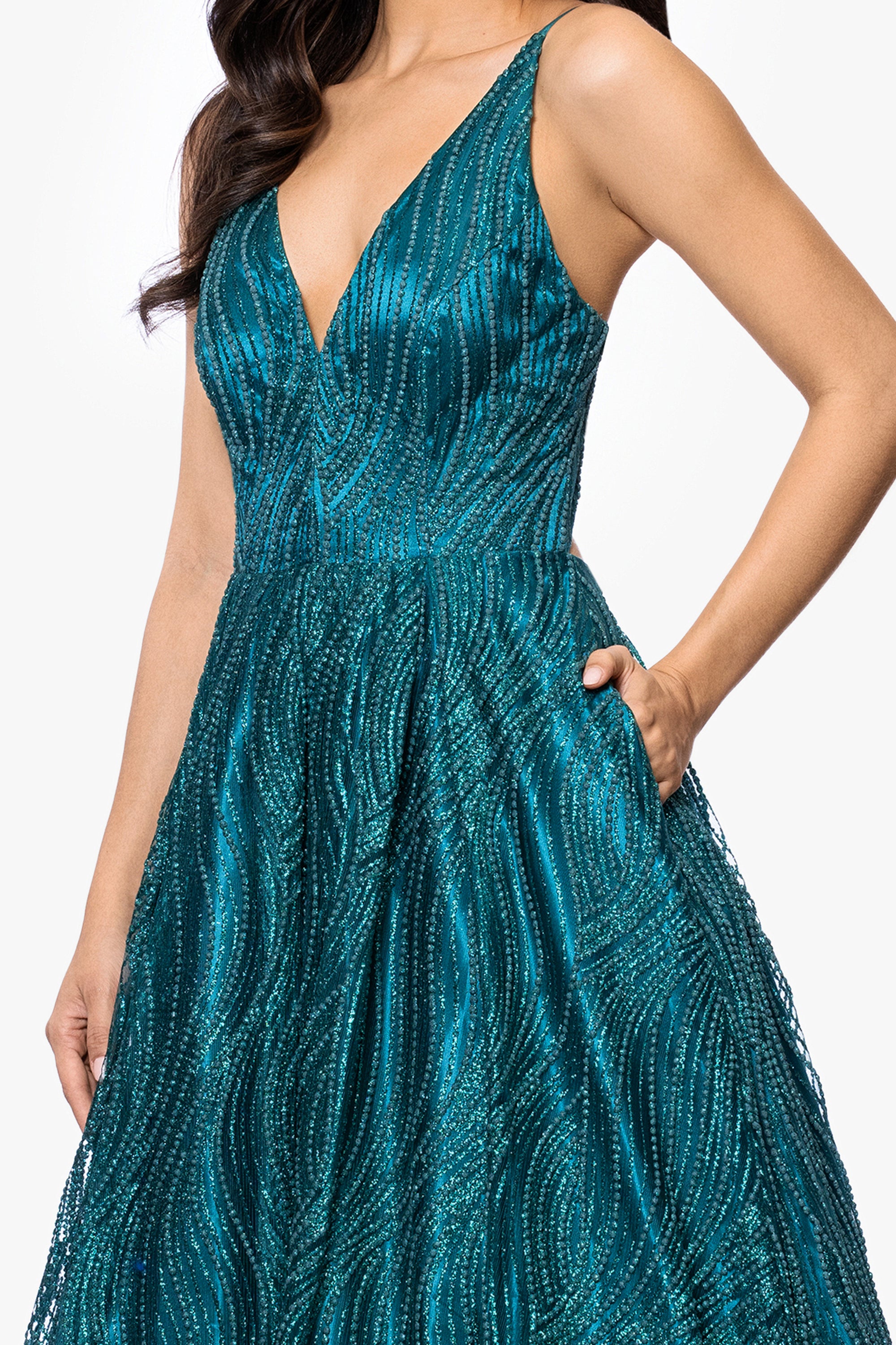 &quot;Gianna&quot; Glitter Mesh Tieback Floor Length Dress