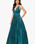 "Gianna" Glitter Mesh Tieback Floor Length Dress