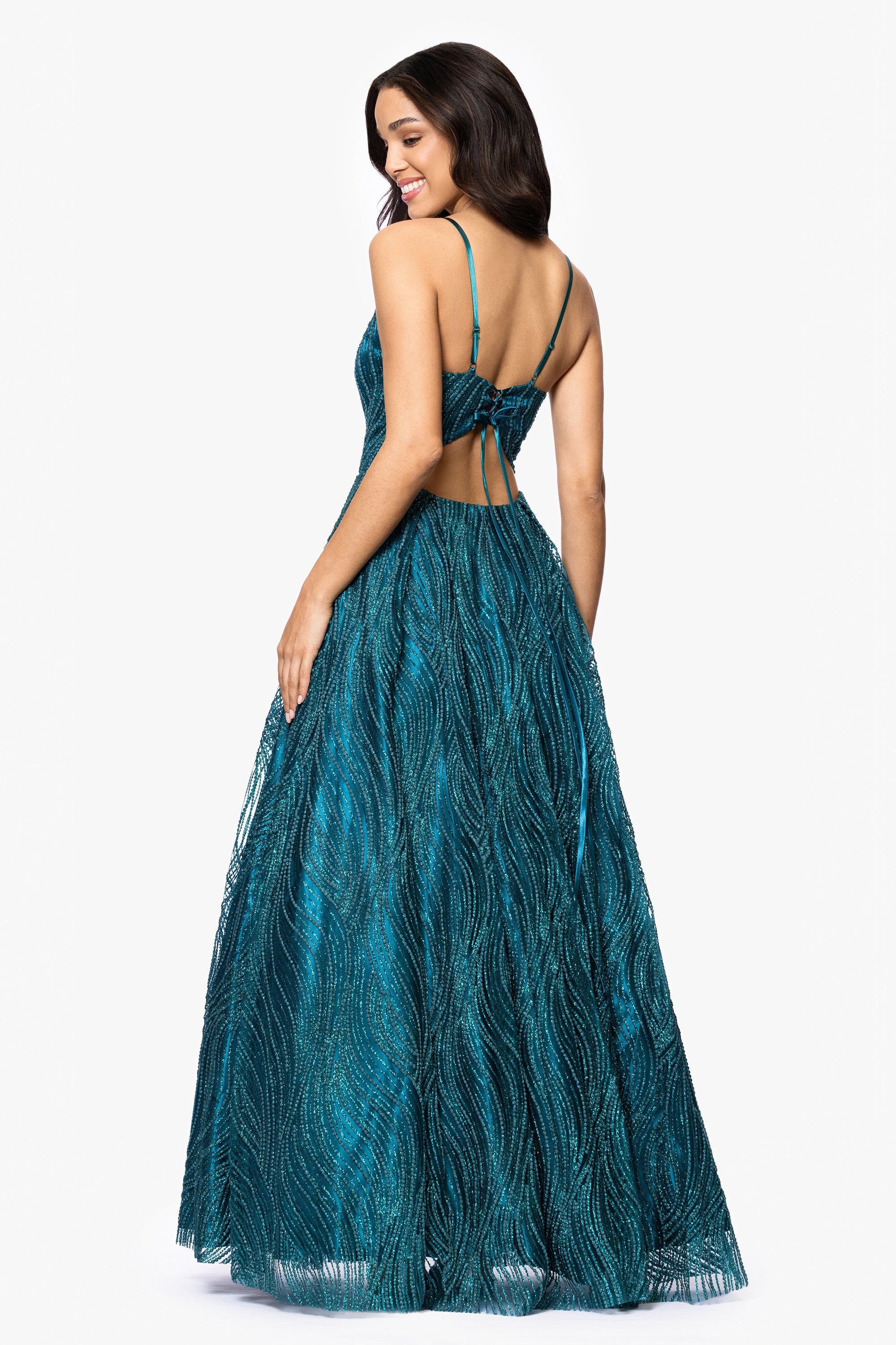 Gianna" Glitter Mesh Tieback Floor Length Dress Blondie Nites Gianna" Glitter Mesh Tieback Floor Length Dress Blondie Nites