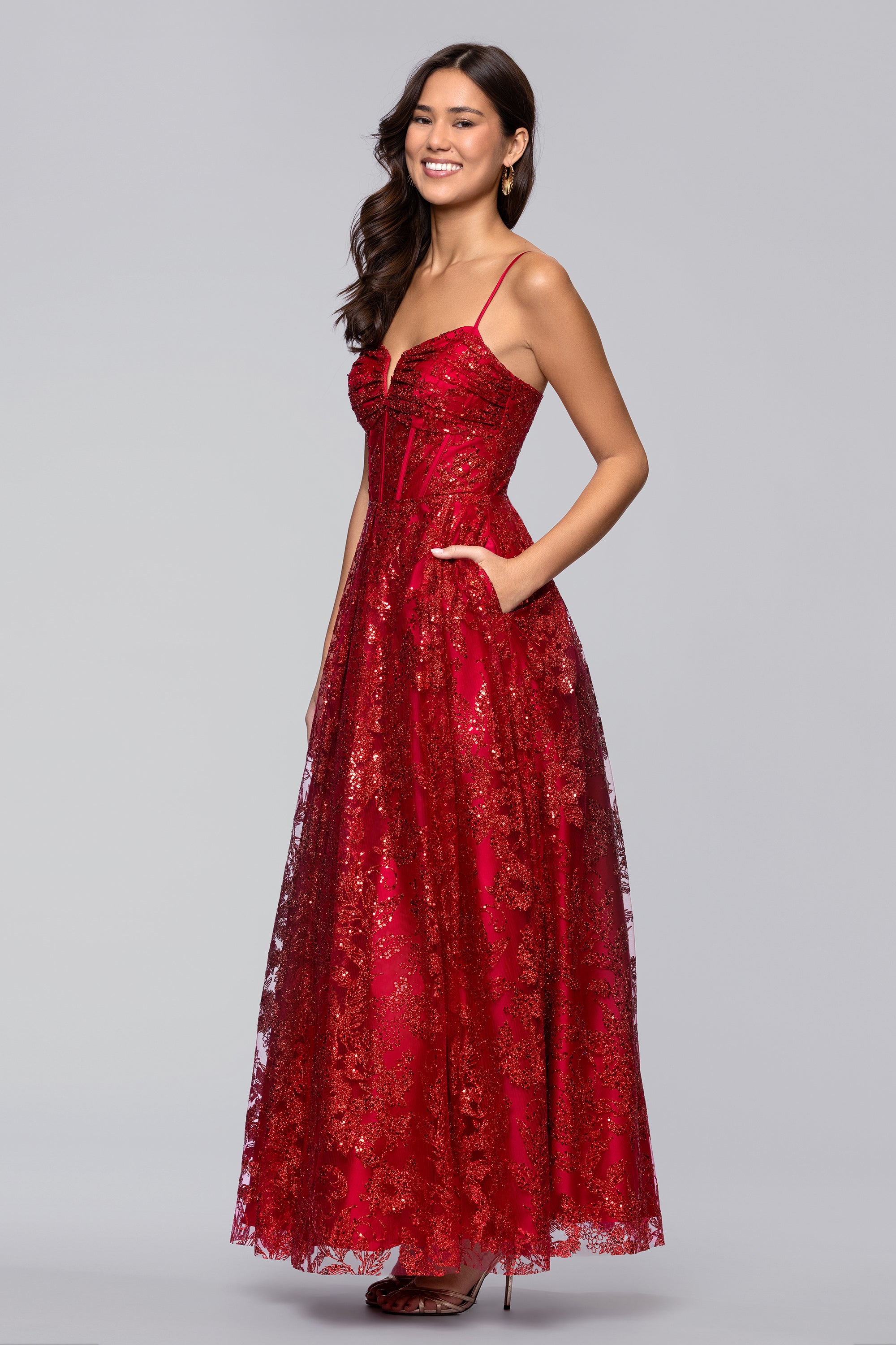 Lory Glitter A-Line Floor Length Dress | Blondie Nites Red / 3 Lory Glitter A-Line Floor Length Dress | Blondie Nites Red / 3