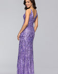 "Lulu" V-Neck Sequin Pattern Floor Length Dress