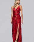 "Lulu" V-Neck Sequin Pattern Floor Length Dress