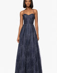 "Samantha" Puff Glitter Spaghetti Strap Floor Length Dress