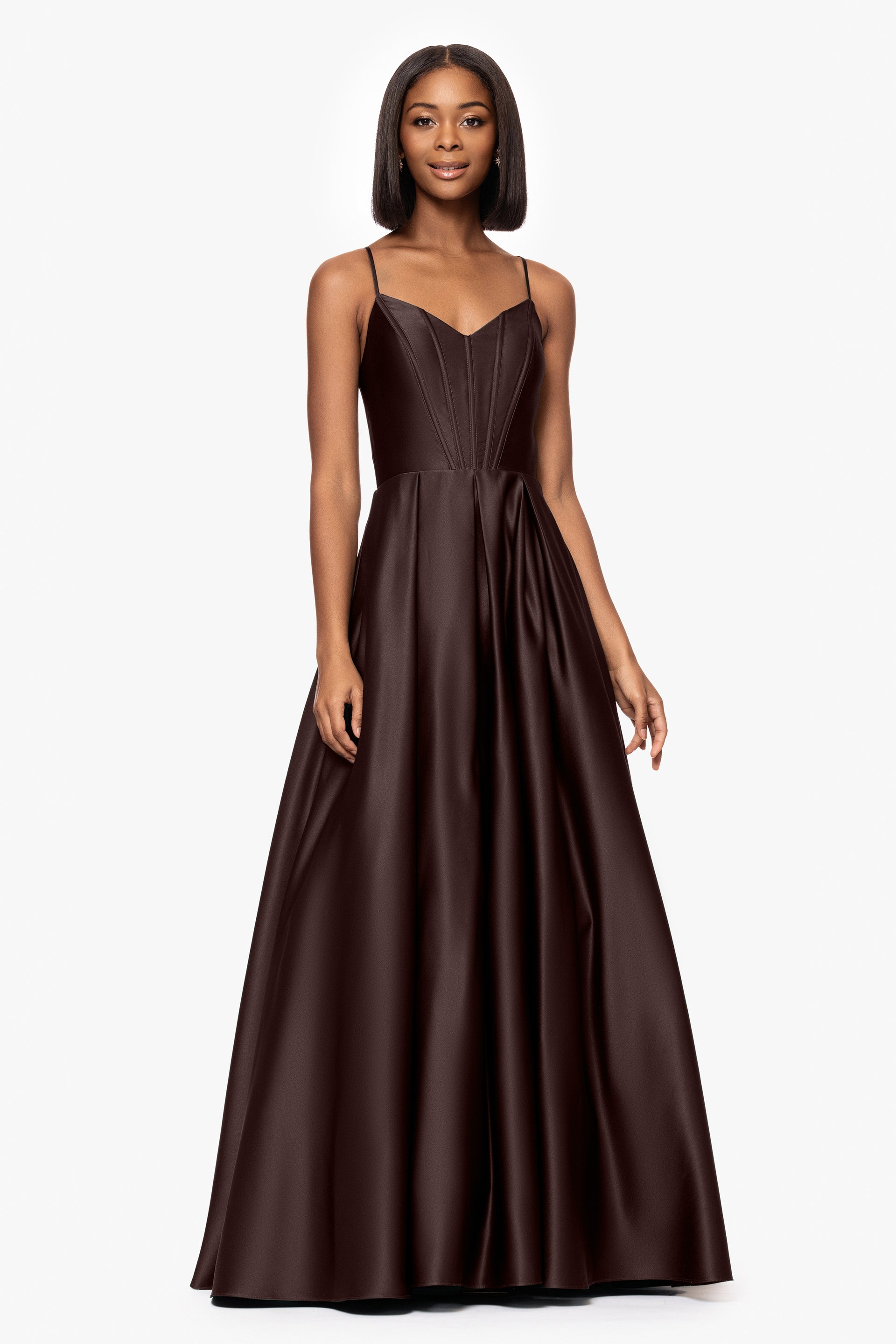 Blondie Nites Brianne Satin Corset Floor Length Gown Brown / 0