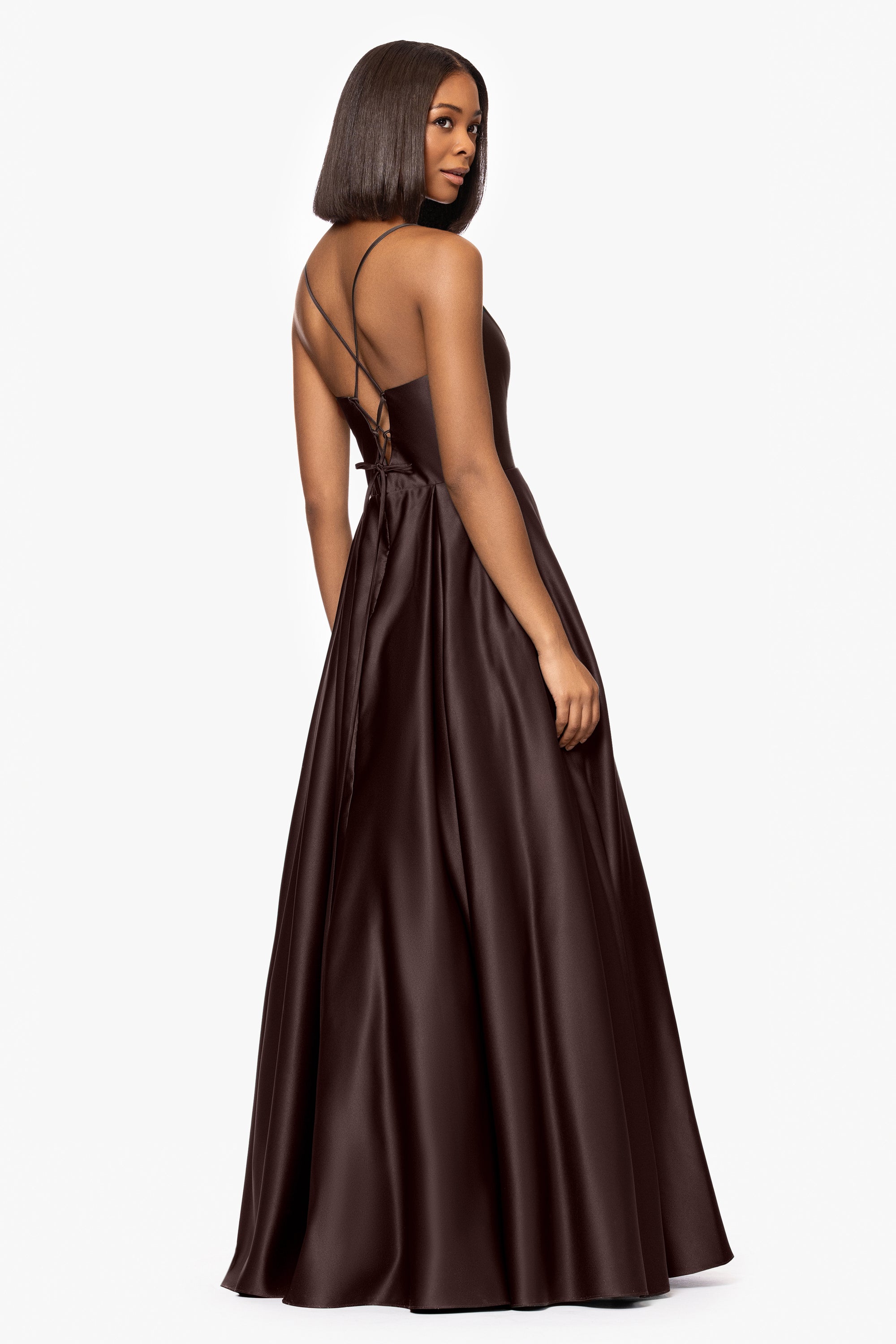 &quot;Brianne&quot; Satin Corset Floor Length Gown