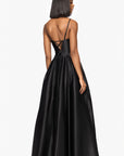 "Felicity" Satin Drape Neck Applique Floor Length Dress