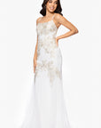 "Junie" Applique Mesh Floor Length Dress