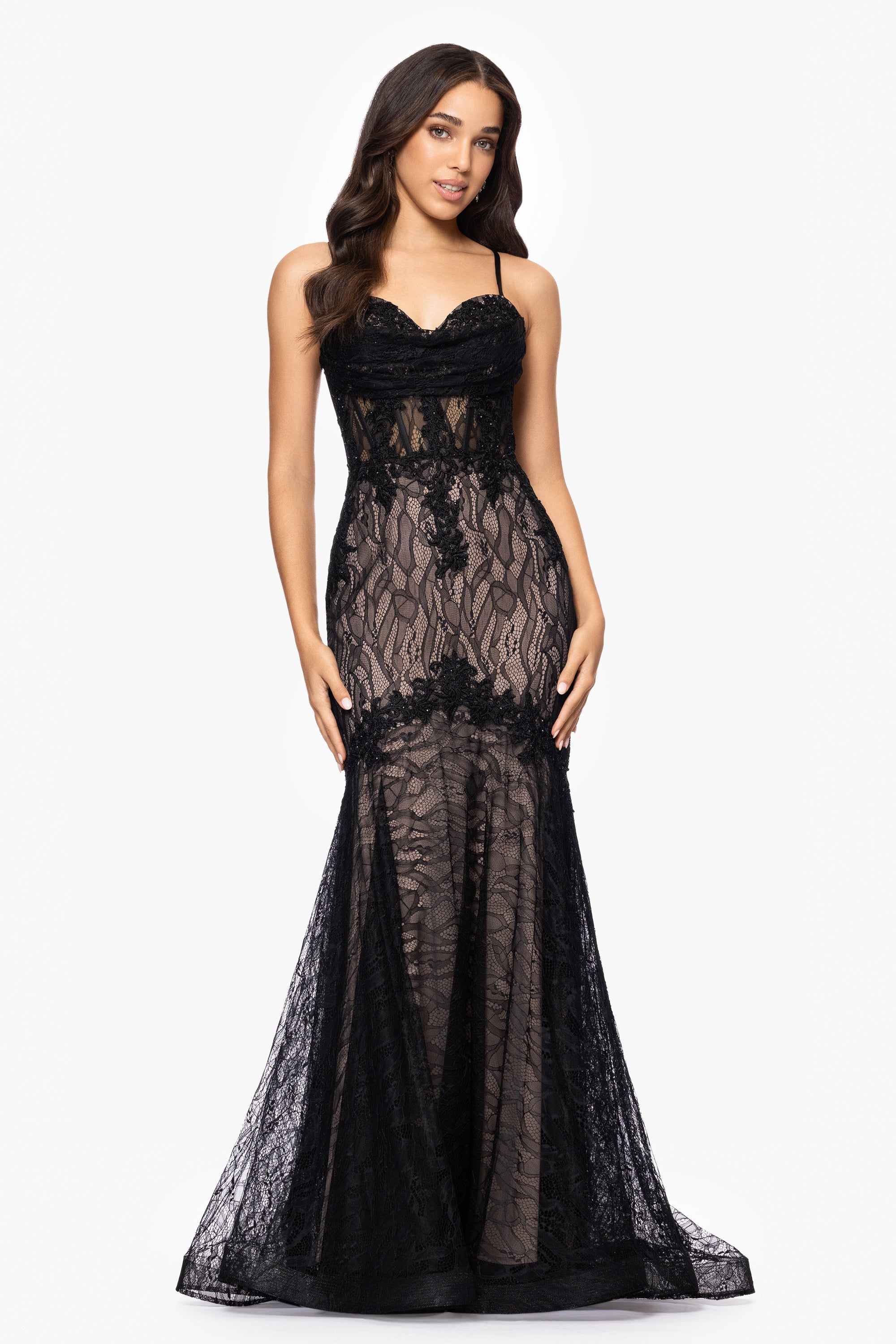 Marina" Lace Applique Floor Length Dress Blondie Nites Marina" Lace Applique Floor Length Dress Blondie Nites
