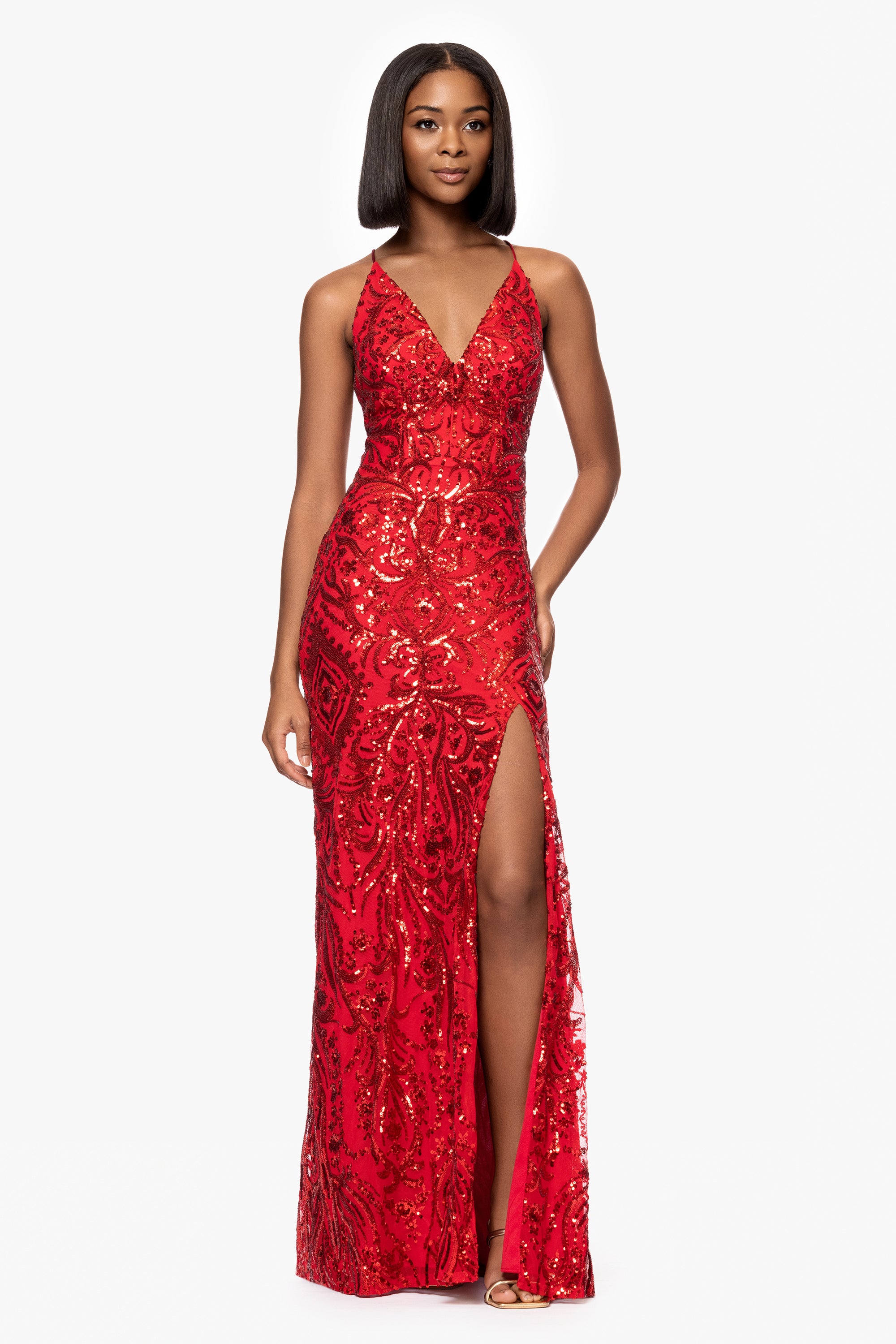 Jessa V-Neck Sequin Patter Floor Length Dress Jessa V-Neck Sequin Patter Floor Length Dress