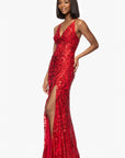 "Jessa" V-Neck Sequin Patter Floor Length Dress