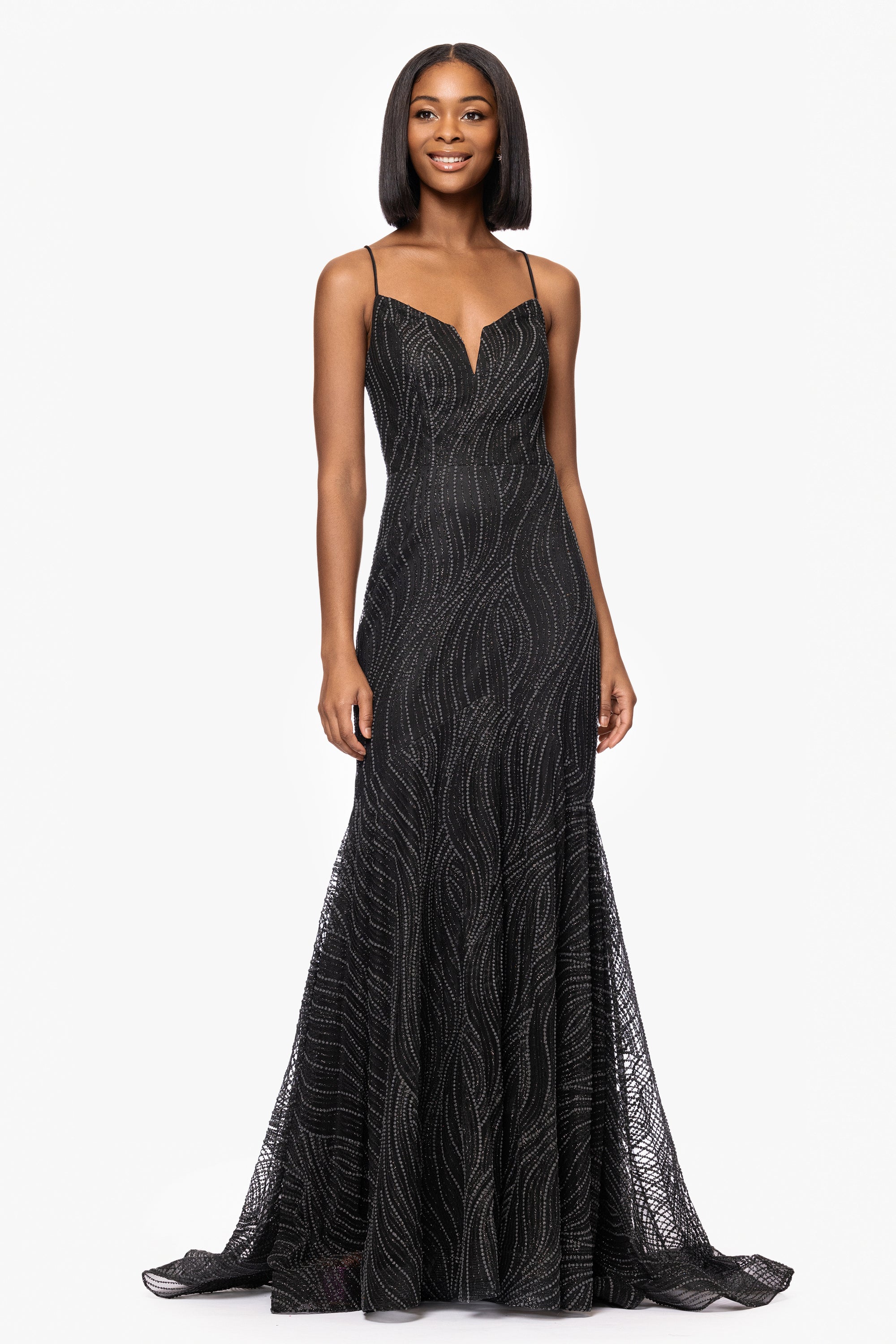 Blondie Nites Ashlyn Puff Glitter Floor Length Trumpet Dress Black / 3 Blondie Nites Ashlyn Puff Glitter Floor Length Trumpet Dress Black / 3