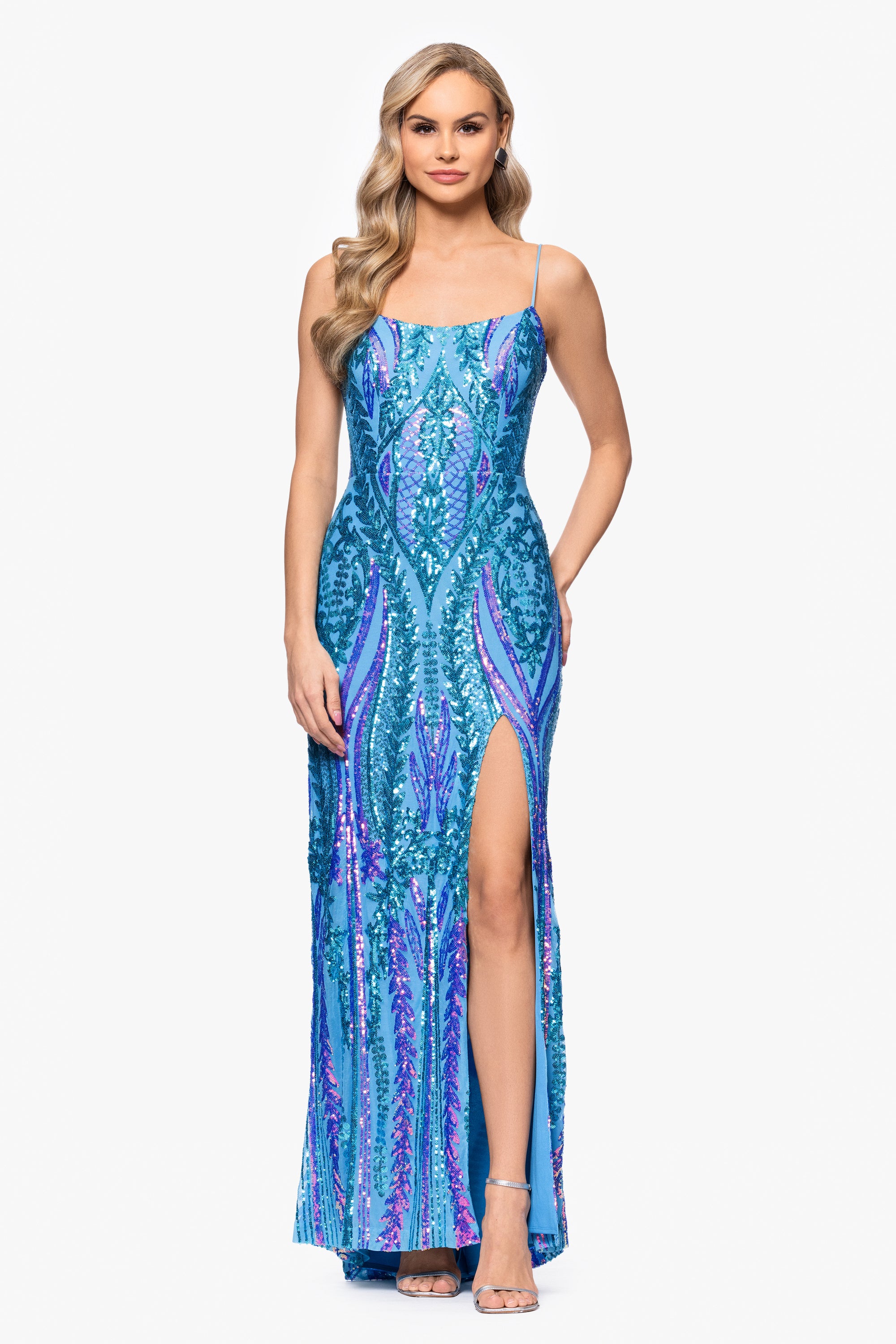 Nora" Sequin Scoop Neck Tieback Floor Length Dress Blondie Nites Nora" Sequin Scoop Neck Tieback Floor Length Dress Blondie Nites
