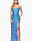 "Nora" Sequin Scoop Neck Tieback Floor Length Dress