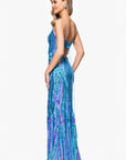 "Nora" Sequin Scoop Neck Tieback Floor Length Dress