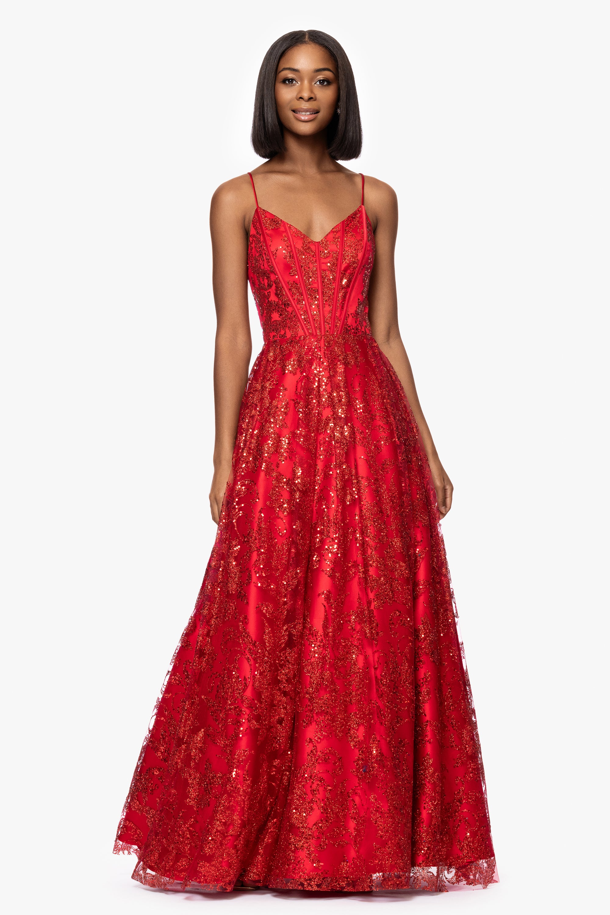 &quot;Kelly&quot; Long Glitter Sweetheart Neckline Gown