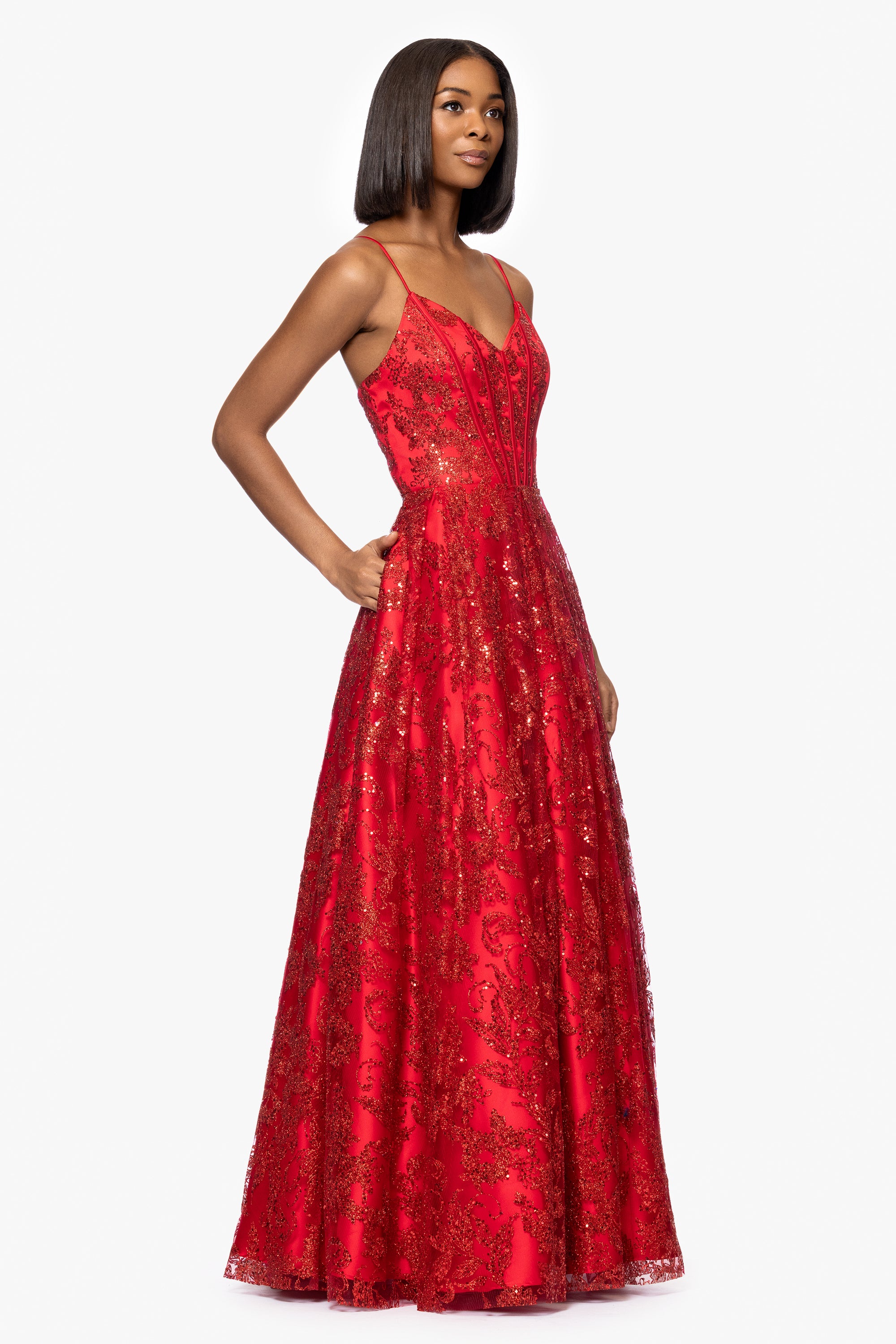 &quot;Kelly&quot; Long Glitter Sweetheart Neckline Gown