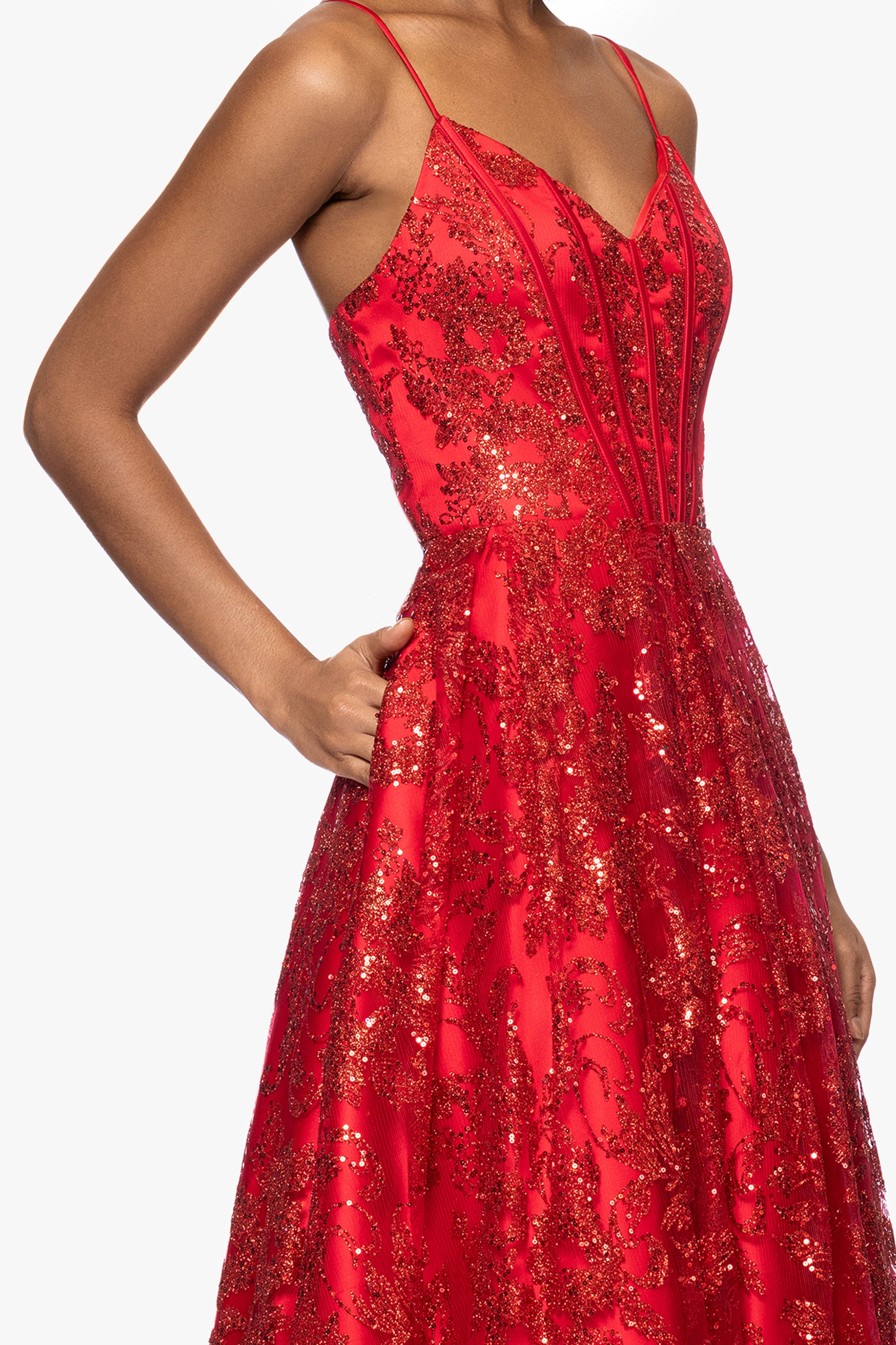 &quot;Kelly&quot; Long Glitter Sweetheart Neckline Gown