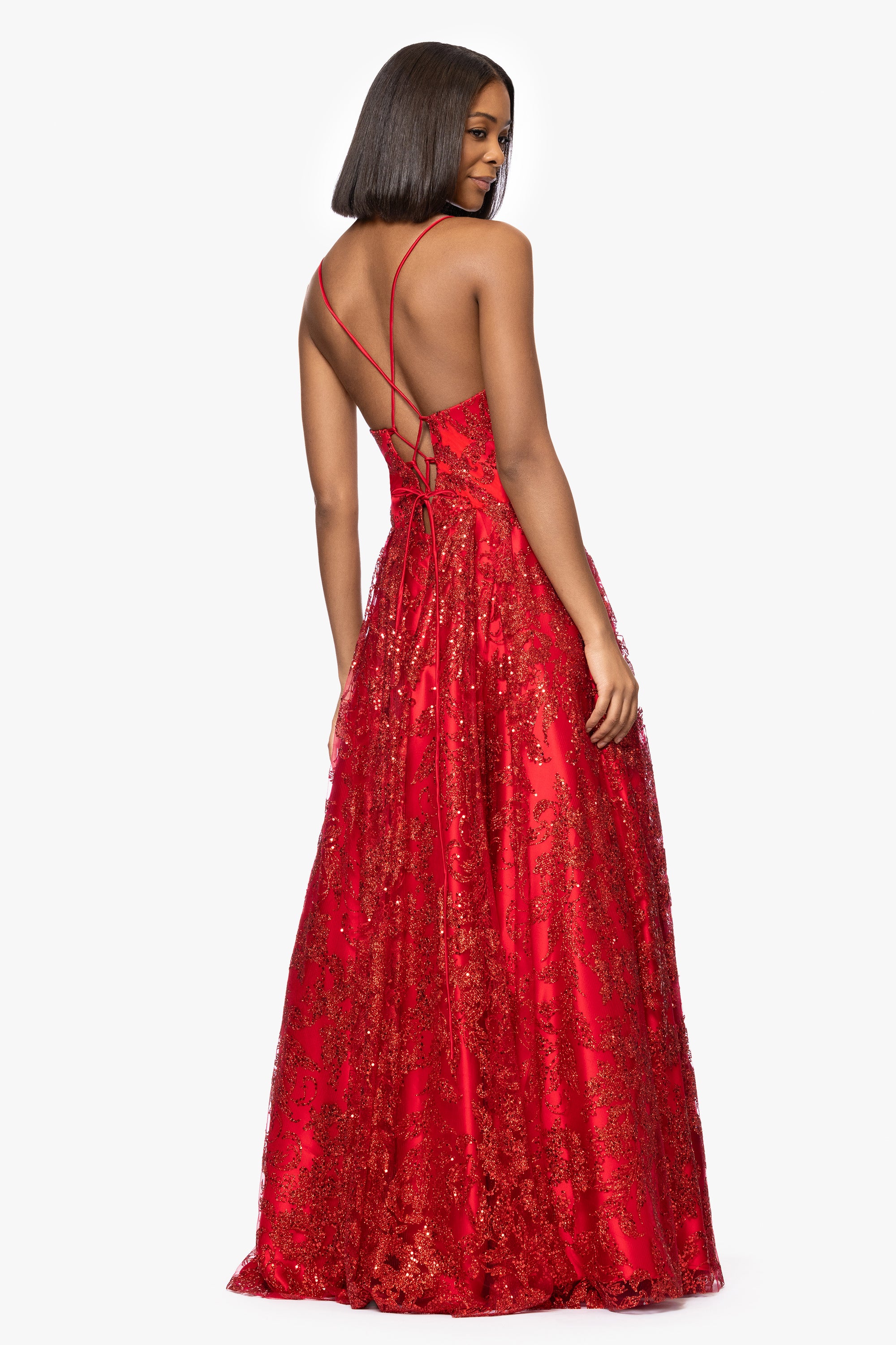 &quot;Kelly&quot; Long Glitter Sweetheart Neckline Gown