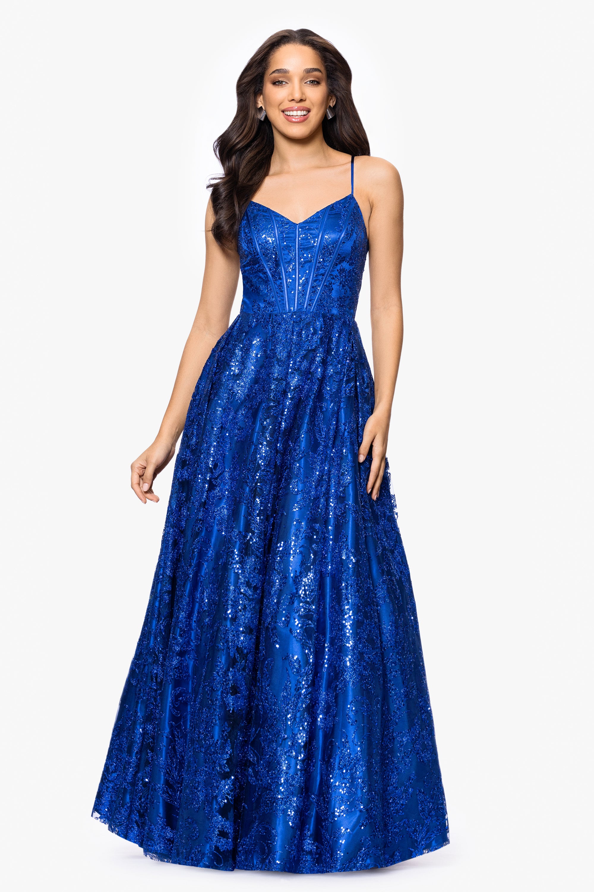 &quot;Kelly&quot; Long Glitter Sweetheart Neckline Gown