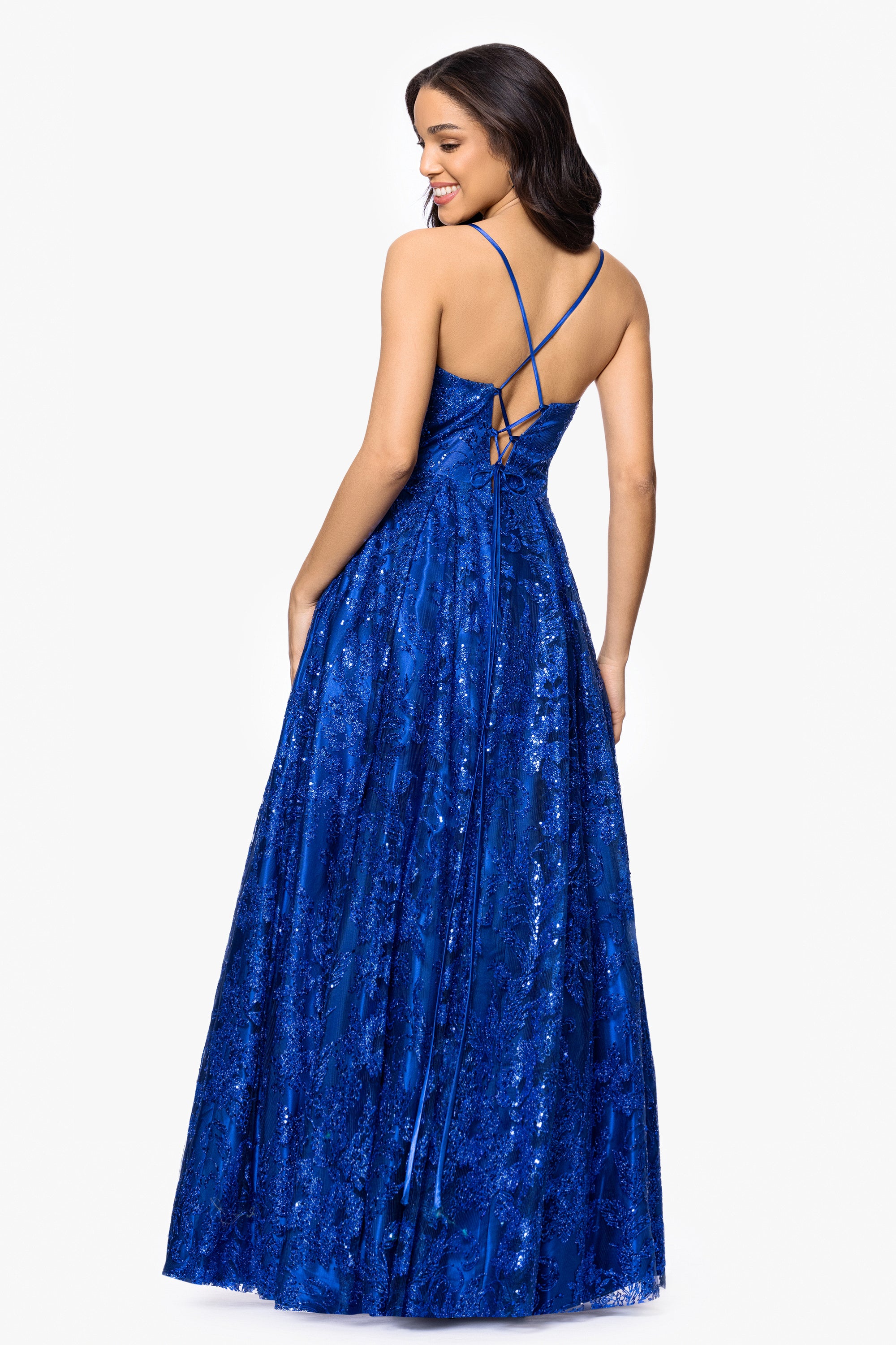 &quot;Kelly&quot; Long Glitter Sweetheart Neckline Gown