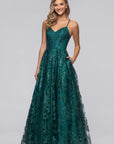 "Kelly" Long Glitter Sweetheart Neckline Gown