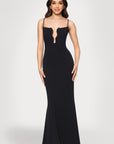 "Lola" Scuba Crepe Deep V-Neck Sleeveless Floor Length Dress