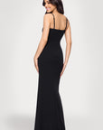 "Lola" Scuba Crepe Deep V-Neck Sleeveless Floor Length Dress