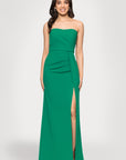 "Reese" Long Scuba Strapless Ruched Dress